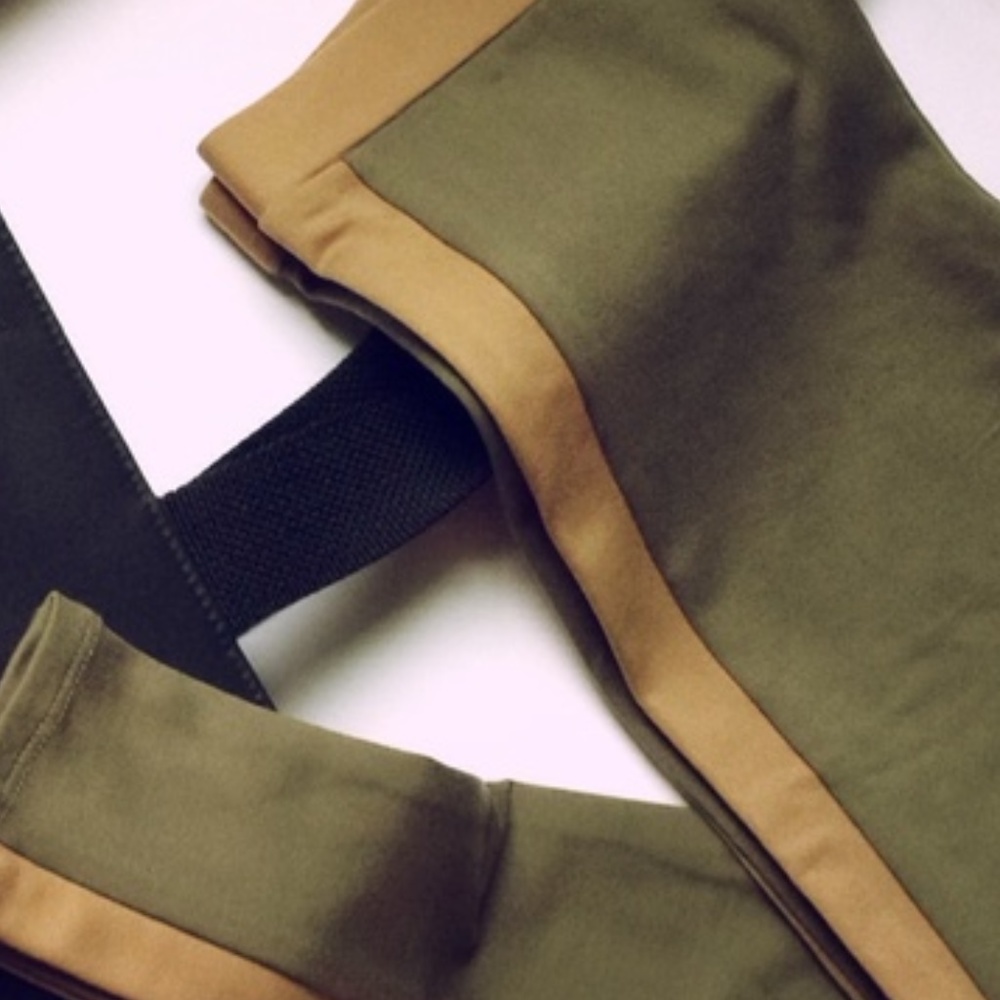 David Lerner-Olive Stretch Tuxedo Leggings Large